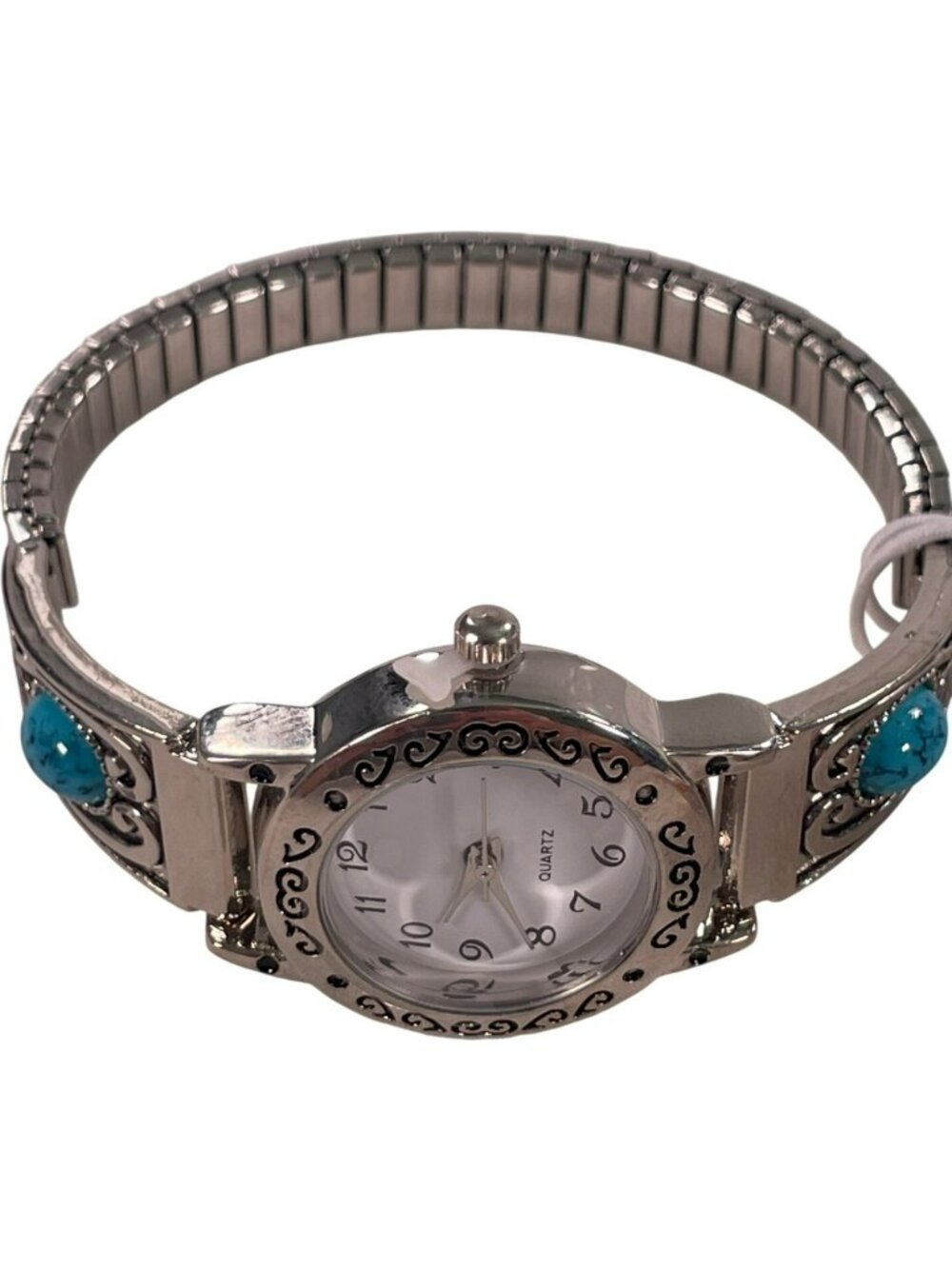 Time And Tru Women's Silver-Tone Turquoise Watch Stretch Band O/S BOXED NEW - Picture 3 of 6